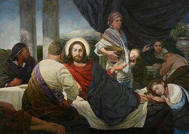 Christ in the house of Simon the Pharisee, by A. Mironov, 2020. Click to enlarge.