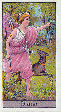 The goddess Diana, shown as a huntress.